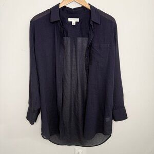 💙 NWT! Treasure & Bond Sheer Navy Blue Button-Down Top Beach Cover-up Size S